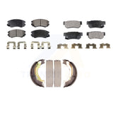 Front Rear Semi-Metallic Brake Pads & Parking Shoes Kit For Kia Sportage Hyundai