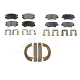 Front Rear Semi-Metallic Brake Pads Parking Shoe Kit For 2010-2011 Hyundai Azera