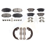 Front Rear Semi-Metallic Brake Pads & Parking Shoe Kit For Toyota Matrix Pontiac
