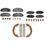 Front Rear Semi-Metallic Brake Pads & Parking Shoe Kit For Jeep Wrangler Rubicon