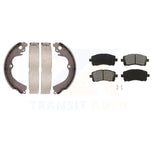 Front Rear Semi-Metallic Brake Pads & Drum Shoes Kit For Subaru Outback Forester