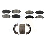 Front Rear Semi-Metallic Brake Pads Parking Shoe Kit For Subaru Impreza Forester