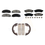 Front Rear Semi-Metallic Brake Pads & Parking Shoe Kit For Ford F-350 Super Duty