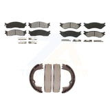 Front Rear Semi-Metallic Brake Pads And Parking Shoes Kit For Dodge Ram 1500