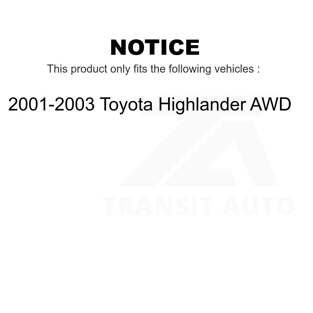 Kit de roulement de roue avant et arrière pour Toyota Highlander AWD 2001-2003 