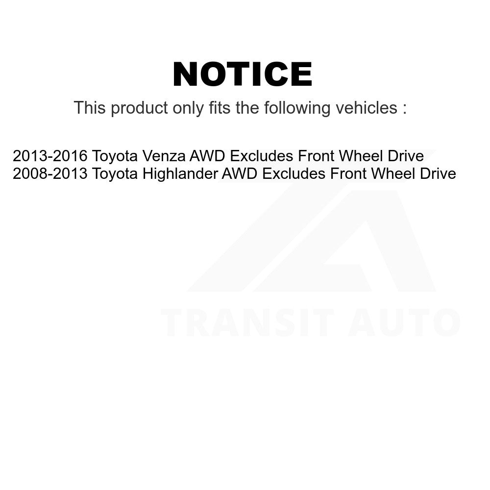 Kit de ressorts de jambe de force arrière pour Toyota Highlander Venza, exclut la traction avant AWD 