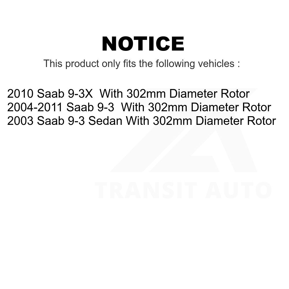 Front Disc Brake Rotors Pair For Saab 9-3 9-3X With 302mm Diameter Rotor