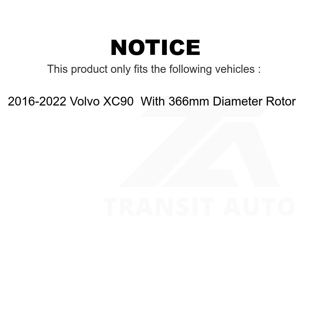 Front Coated Brake Rotor Pair For 2016-2022 Volvo XC90 With 366mm Diameter