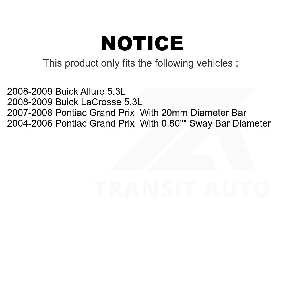 Front Rear Suspension Bar Link Kit For Pontiac Grand Prix Buick LaCrosse Allure