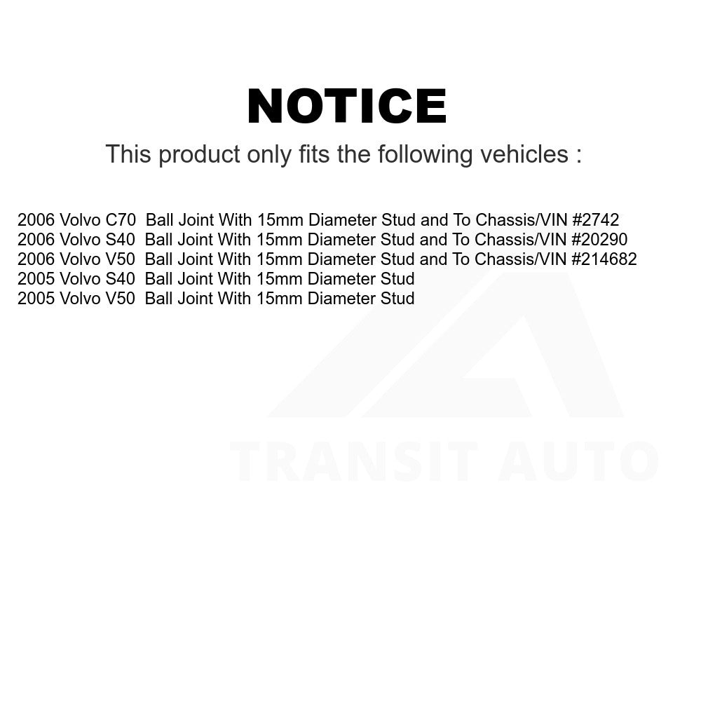 Front Suspension Control Arm Ball Joint Assembly Link Kit For Volvo S40 V50 C70